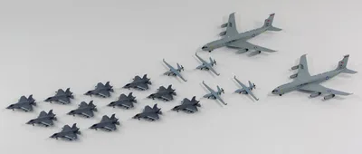 1/700 Modern US Army Aircraft Set 5 (F-35C Carrier Fighter, MQ-9B UAV, E-8C AWACS) Plastic Model