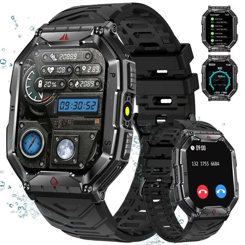 2024年革新モデル スマートウォッチ Bluetooth5.3通話機能付き 軍用規格 耐衝撃 傷防止スクリーン 2.1インチ大画面 コンパス 気圧計 高度計 戦術懐中電灯 100+文字盤 100種類運動モード Line通知 振動強度調整650mahバッテリー 1ATM防水 電卓 天気 iPhone/Android対応