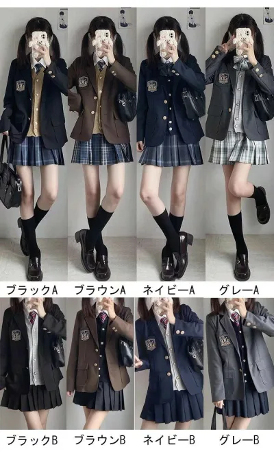 カラー 入学式 卒業式 スーツ 女の子 6点セット 制服 ブレザー スカート セット ネクタイ ニット 入学式 卒業式 学生服 チェック柄 グレー ブラック 黒 ブラウン シャツ ジャケット 長袖 高校生 女子高生 通学 コスプレ S M L XL