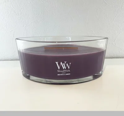 【WoodWick】 ウッドウィック ハースウィック 【アメジスト&アンバー】AMETHYST&AMBER カメヤマ カメヤマキャンドル 焚火 パチパチ音 α波 リラックス アロマキャンドル 癒し 香り アロマ 麻 爽やか