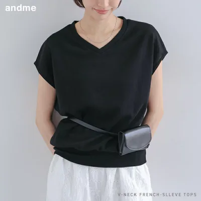 French Sleeve V-neck Knit Sew Tops Women's Knit Cut and Sew Summer Knit T-shirt French Sleeve T-shirt Oversized Body Cover Upper Arm Cover Short Sleeve Sleeveless Pretty Ceremony Summer Clothes M L XL XXL Spring Summer Autumn
