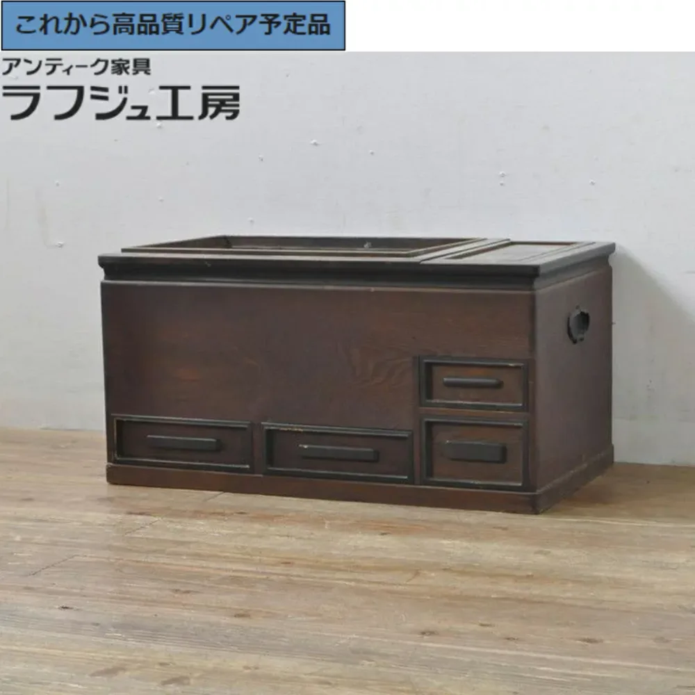 ★事前問合せ必須★ 和製アンティーク 長火鉢 タモ材 小振り r-077992