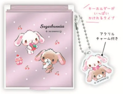 サンリオキャラクターズ マスコット付きMサイズミラーチェリーピンク シュガーバニーズ 鏡 折りたたみ メイク 化粧 コスメ 雑貨 グッズ かわいい