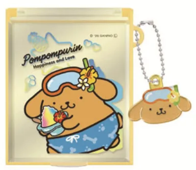 【送料無料】 サンリオキャラクターズ マスコット付きMサイズミラー ポムポムプリン きらめきトロピカル 鏡 ミニミラー コンパクト 折りたたみ かがみ 手鏡 コスメ 化粧 メイク 雑貨 グッズ かわいい