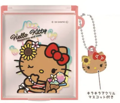 サンリオキャラクターズ マスコット付きMサイズミラー レッド 赤 ハローキティ きらめきトロピカル 鏡 ミニミラー コンパクト 折りたたみ かがみ 手鏡 コスメ 化粧 メイク 雑貨 グッズ かわいい