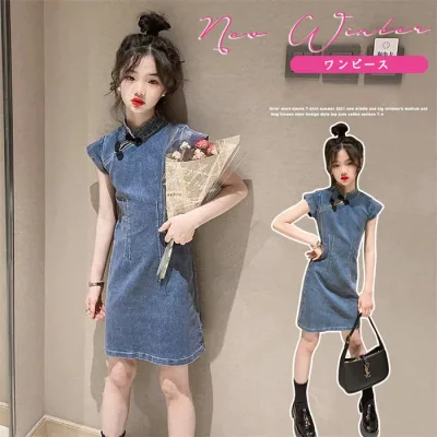 【時間限定10%OFF】子供服 ワンピース 短袖 春秋 女の子 キッズワンピース デニムワンピース チュニック 子供ドレス ジュニア おしゃれ 可愛い 新品