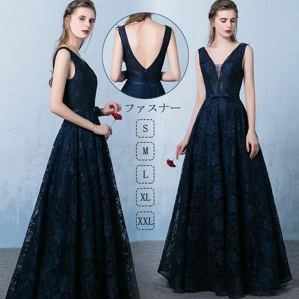 【時間限定10%OFF】ロングドレス 演奏会 パーティードレス 結婚式 ドレス Vネック セクシー 豪華 高級 レース ウェディングドレス 花嫁 披露宴 発表会 イブニングドレス 万年会