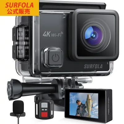 【1年保証】SURFOLA アクションカメラ 4K 水中カメラ 外部マイク リモコン付き 2000万画素 WiFi搭載 手ブレ補正 水深40m HDMI出力 1050mAh大容量バッテリー2個付き 170度広角レンズ 防水ケース ウェアラブルカメラ 豊富なアクセサリー SF230