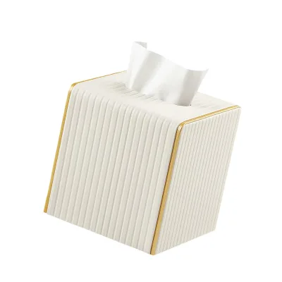 Tissue case, stylish, Scandinavian style, leather style storage box, vertical, tabletop, interior, living room, bedroom, office, simple, gold line, high visibility, accessory case