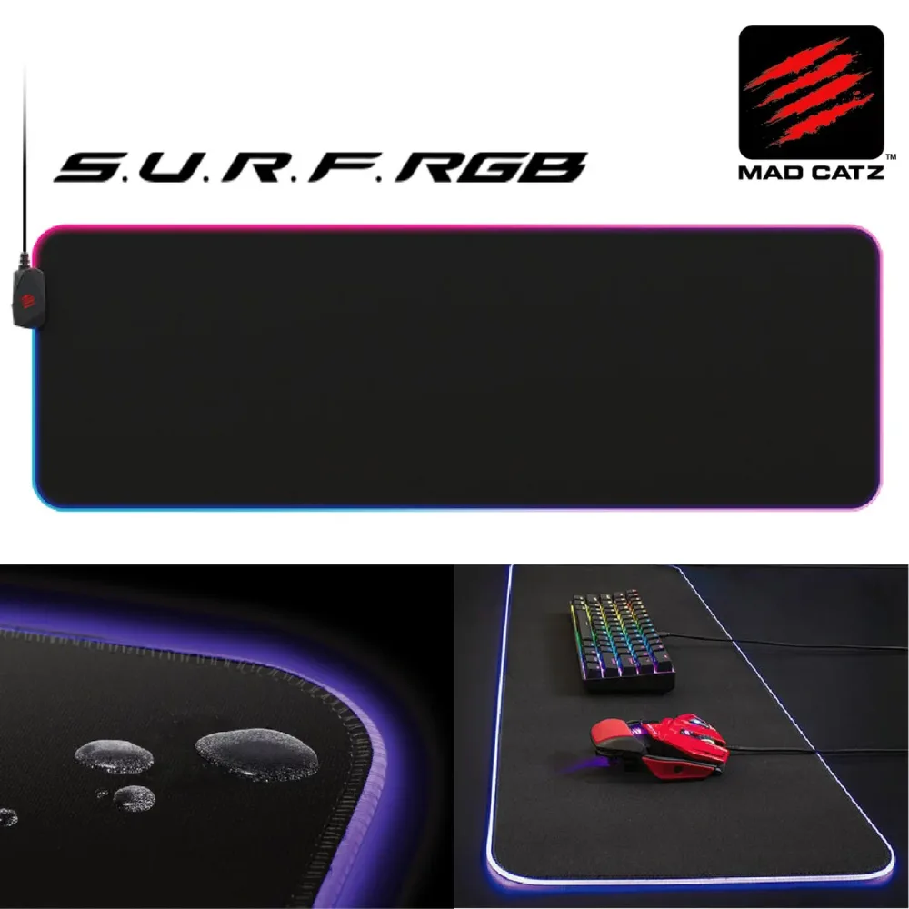 Mad Catz S.U.R.F. RGB ゲーミング マウスパッド 900x300mm RGB照明 1680万色 ファブリック素材 ロングサイズ 耐久性 耐摩耗性 耐水性 高精度 高DPI マッドキャッツ MADCATZ サーフ SURF KS63DMUSBL000-0J (06)