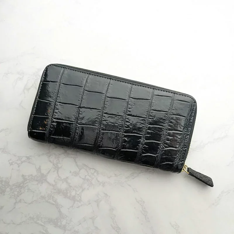 【プレゼントキャンペーン中】クロコダイル ラウンドファスナー ロングウォレット Mサイズ CLW2304 ブラック|黒財布 おしゃれ 長財布 ラウンドジップ 一枚革 高級 ワニ革 ワニ皮 わに革 鰐革 エキゾチックレザー 本革財布 メンズ レディース