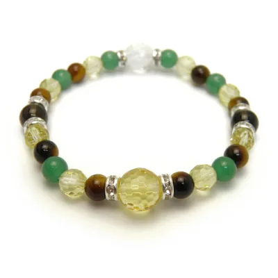 Citrine & Crystal 128-sided Cut One Point Tiger Eye & Aventurine & Smoky Quartz & Citrine Bracelet Women's & Men's Mala Bead Bracelet Natural Stone Feng Shui Power Stone / Imperial Aura Stylish Cute Fashionable Cute Present Gift Gift