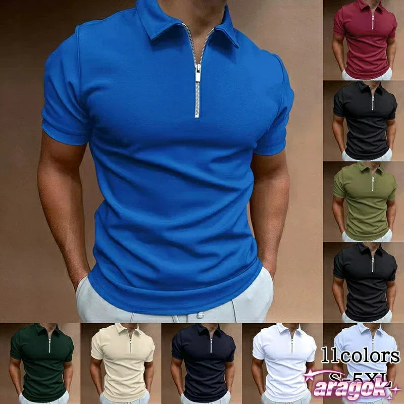 【全品5%ポイント】ポロシャツ 半袖 ゴルフシャツ ゴルフウエア トップス tシャツ メンズ ファスナー仕様 poloシャツ インナー ビジネス カジュアル
