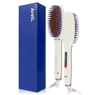 【PT10倍 8/27 17:59まで】 “ ヘアアイロン は アレティ ” ヒートブラシ 160〜230℃の温度設定 ブラシアイロン 頭皮を傷つけないシリコンピン マイナスイオン セラミックコーティング 電気ブラシ ストレート 海外 ブラシ 髪 Areti-i2620WH