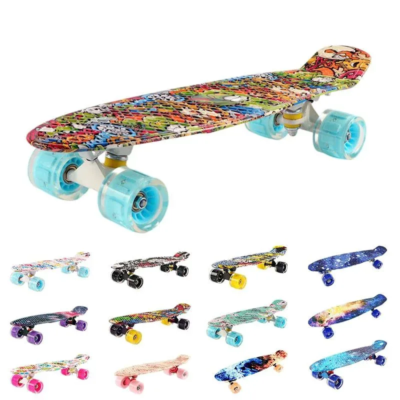 スケートボード スケボー 22インチ ミニクルーザー ABEC-7ベアリング採用 光るウィール 高精度 スケボー 集中力や平衡感覚育成 初心者に