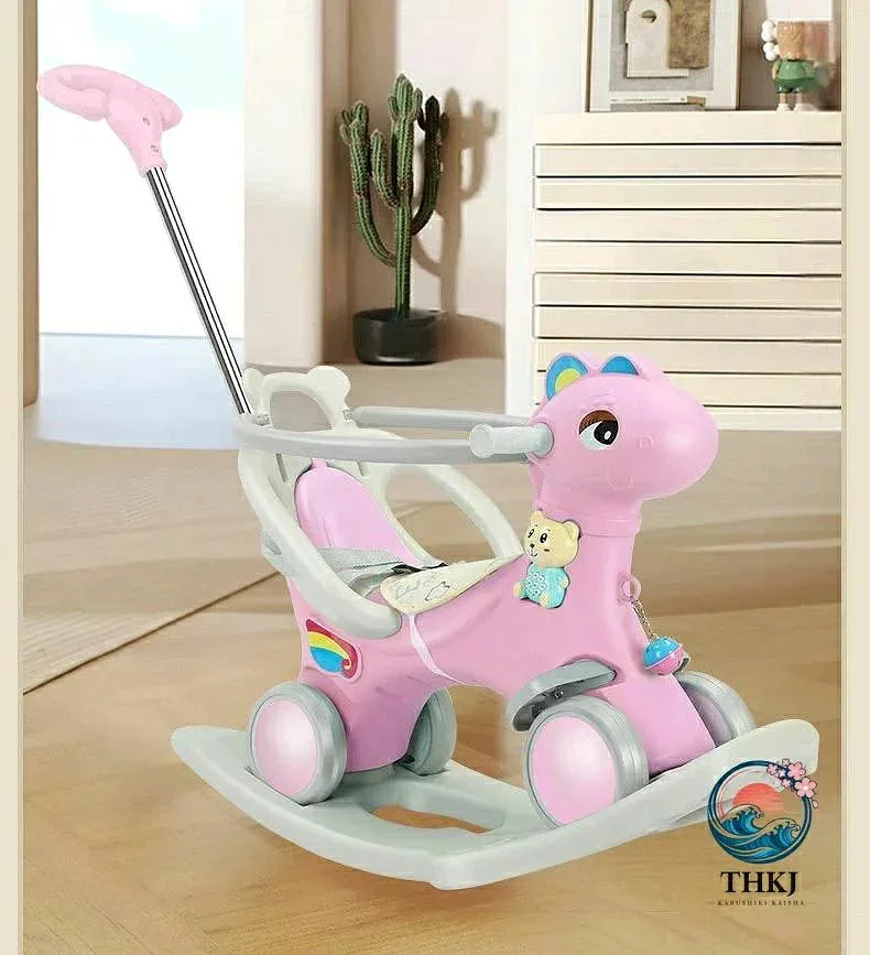 木馬 乗用玩具 おもちゃ 赤ちゃん歩行器 ベビーウォーカー 押し棒付きシートベルト付き四輪車