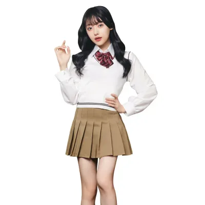 【送料無料 】カワイイ韓国制服 オルチャンセーラー ニットベスト ホワイト×モカ コスチューム コスプレ