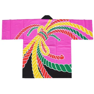法被 半纏 ピンク 黒 縄熨斗目 はっぴ ハッピ 祭 メンズ レディース (m昭6344) よさこい まつり 祭り 大人 袢纏 1点までメール便可
