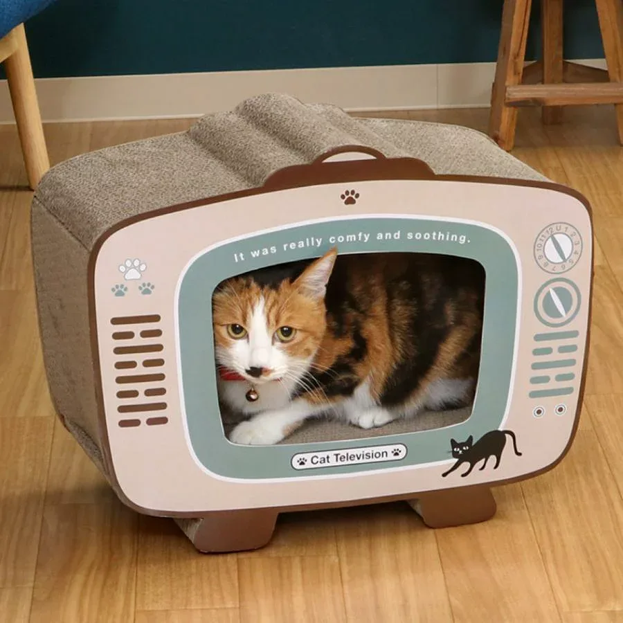 爪とぎ 猫の爪とぎ テレビ 猫 ダンボール 長持ち ( 爪研ぎ つめとぎ 猫用 爪とぎハウス 段ボール ストレス解消 遊び おもちゃ かわいい )