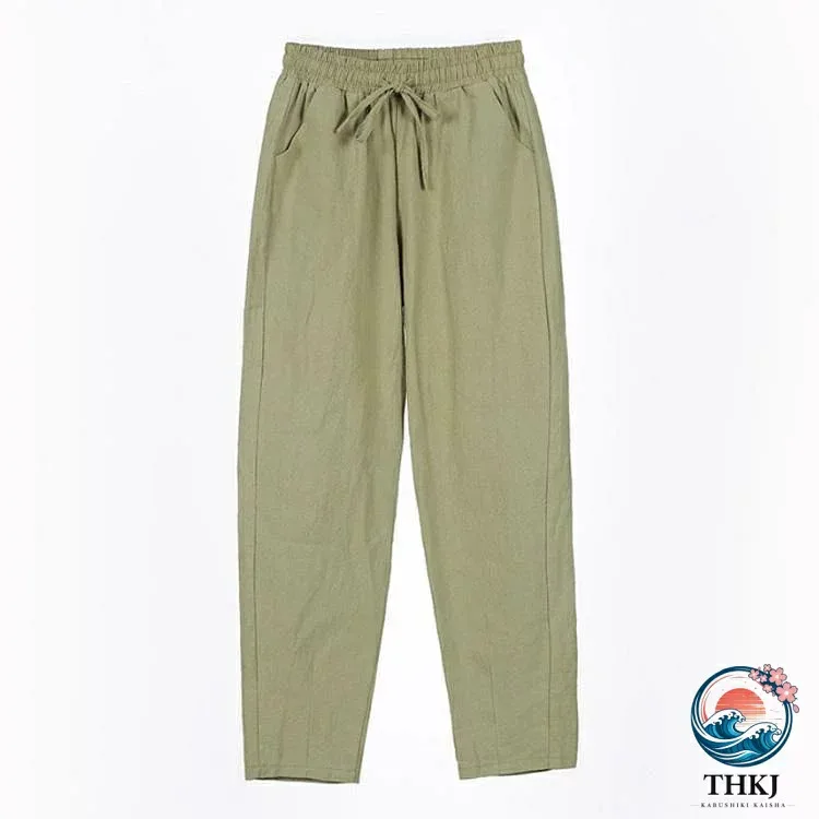 【全品2点で5%OFF】レディース リネン 綿麻 ボトムス クロップドパンツ 美脚 綿麻 9 分丈 麻 イージーパンツ 体型カバー 春 ウェストゴム パンツ カラー