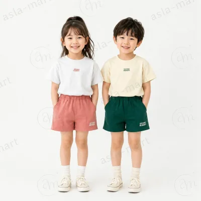 Kids Baby Clothes Setup Summer Clothes T-shirt Short Sleeve Plain Simple Retro Children's Clothes Top and Bottom Set Casual Boys Girls Summer Spring Shorts Pants Casual Junior Matching Clothes 80cm 90cm 100cm 110cm 120cm 1 Year Old 2 Year Old 3 Year Old