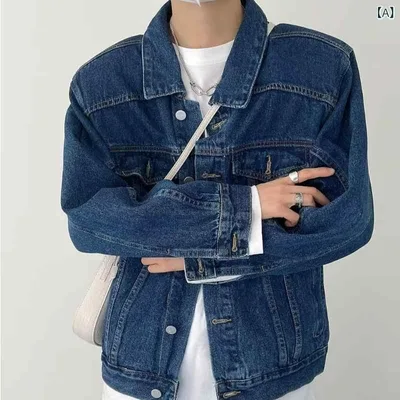 レトロ感 秋冬 韓国風 ジャケット デニム シンプル 大きいサイズ 無地 ジャンパー ワーク ストリート 男性用 ゆったり ブルゾン 水洗加工 重 二の腕カバー 着痩せ 切り替え カジュアル メンズ トップス アウター お腹周り 体型カバー ヴィンテージ