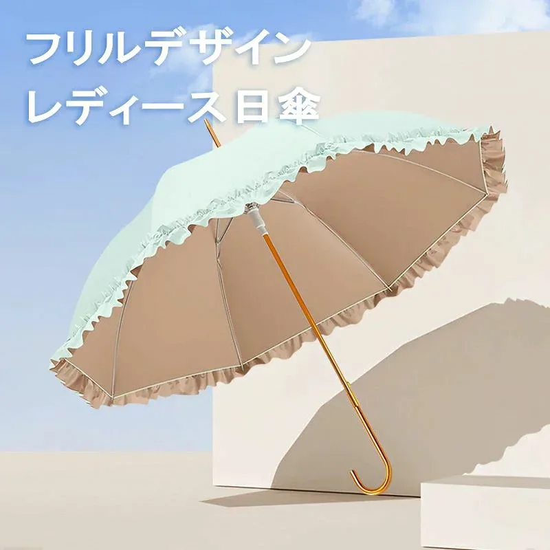 UPF50+ 晴雨兼用 梅雨対策 耐風 フリル ジャンプ 長傘 紫外線対策 レディース バイカラー 夏 ワンタッチ UVカット99% 傘 日傘