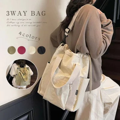 3wayバッグ レディース リュック ショルダーバッグ トートバッグ ナイロントート ナイロン 巾着バッグ ハンドバッグ 斜めがけ 肩掛けバッグ 手提げ 3way 2wayバッグ 無地 使いやすい お出か
