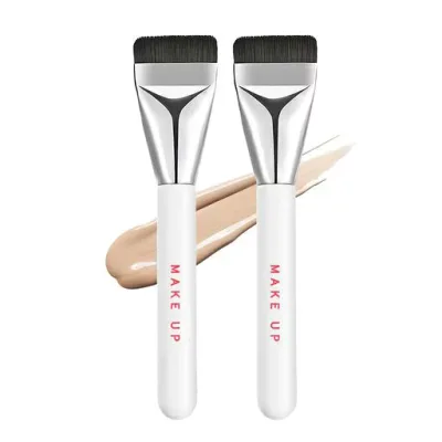Qin Derdom ファンデーションブラシ 平型 極薄 メイクブラシ リキッドファンデ最適 コンシーラーブラシ 肌に優しい 化粧ブラシ 木製ハンドル