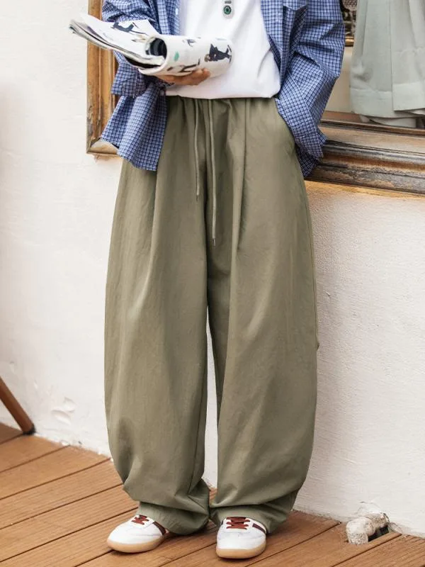 Men's Pants Loose Wide Leggings Spring 2025 New Japanese Retro Pleats Tapered Drawstring Long Polyester Slight Elasticity Black Brown Khaki Gray Micro Fleece Processing Straight Legs Straight Tube Basic Middle Waist Loose