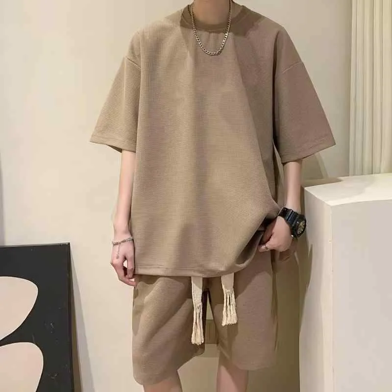 メンズ セットアップ トップス 短袖 Tシャツ 短パン 薄手 涼しい ポリエステル 80パーセント 韓国風 かっこいい スタイル 夏 ブルー グレー ブラック ホワイト 18-24歳 ユース レジャー シーン