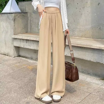 レディース ワイドパンツ 春秋 ぽっちゃり スリム ロング丈 ワイドレッグ 垂順 ゆったり くつろぎ 高腰 薄手 シンプル 通勤 気質 微弾性 ポリエステル 95% 免燻処理 白色 黒 卡其