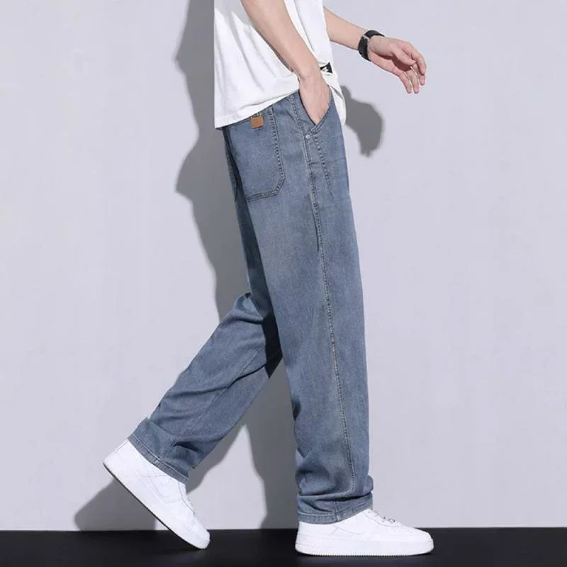 ジーンズ メンズ デニム パンツ ジーパン テンセル ストレート ズボン ボトムス ゆったり カジュアル ルーズ レトロ ストリート タウンユース 春夏 秋冬 接触冷感 薄手 軽量 サマーデニム