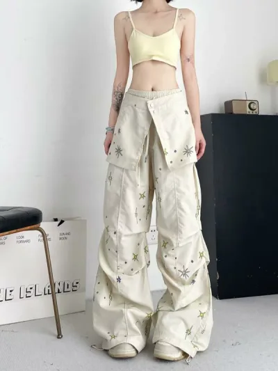 カジュアルパンツ レディース ワイドパンツ ロングパンツ ゆったり ボトムス ズボン サルエルパンツ 杏 接触冷感 薄手 軽量 ストレッチ 伸縮性 デイリー 普段使い ストリート 部屋着 ルームウェア 春夏
