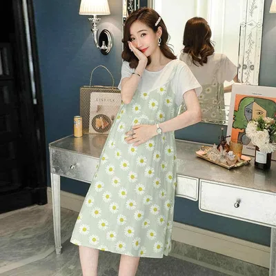 ワンピース マタニティ レディース 大きいサイズ 妊婦服 夏服 フェイクレイヤード 膝丈 ひざ丈 半袖 クルーネック 普段着 部屋着 ゆったり ママ 妊婦 マタニティウェア