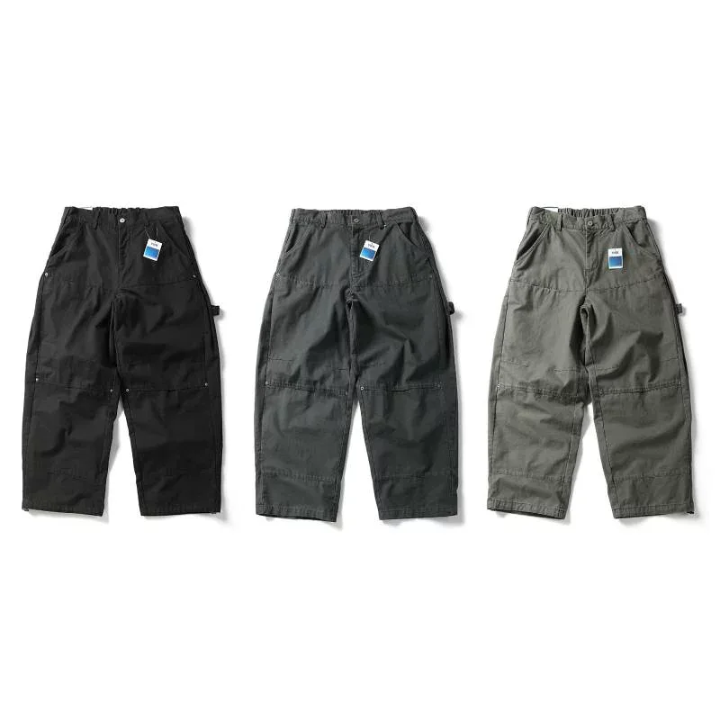 カーゴパンツ メンズ レディース 春夏 ルーズ カジュアル ストリート系 日系 ストレッチなし ロングパンツ ボトムス 綿 コットン ブラック 無地 ワークパンツ アウトドア 普段使い ポケット付き
