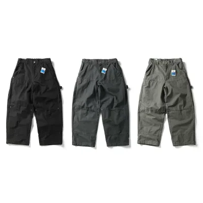 カーゴパンツ メンズ レディース 春夏 ルーズ カジュアル ストリート系 日系 ストレッチなし ロングパンツ ボトムス 綿 コットン ブラック 無地 ワークパンツ アウトドア 普段使い ポケット付き