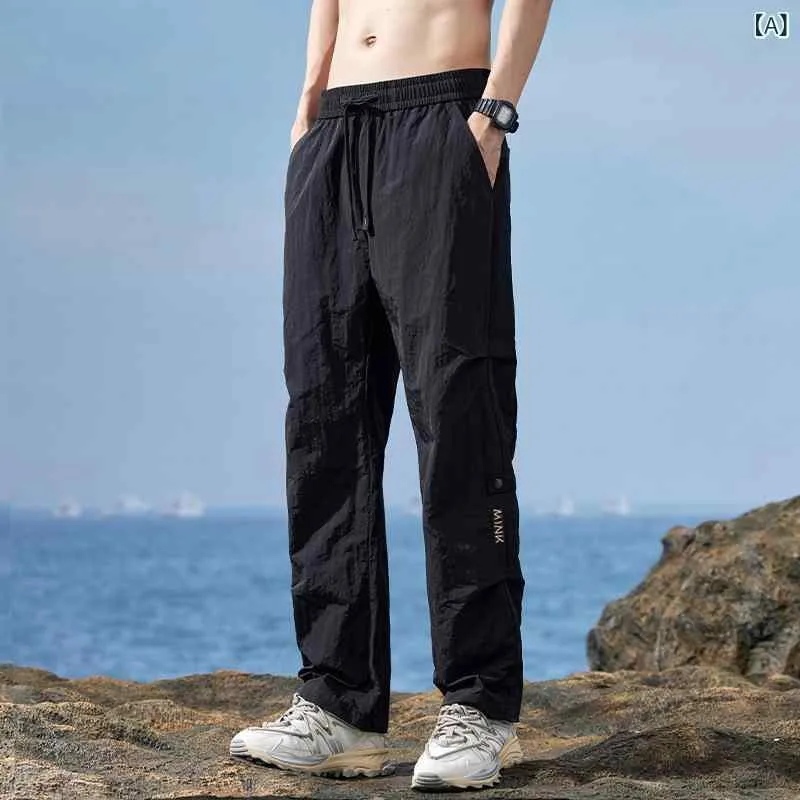 Men's long pants, cool to the touch, quick drying, breathable, cool, thin, loose, comfortable, long pants, easy pants, wide pants, casual, commuting to work, school, going out, summer, black, gray