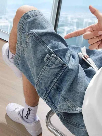 メンズ ハーフパンツ デニム カーゴパンツ ジーパン 五分丈 ワークパンツ ショートパンツ ジーンズ ボトムス カジュアル 5分丈 ワイド ルーズ ゆったり ヴィンテージ風 接触冷感 通学 旅行 アウトドア 春 夏