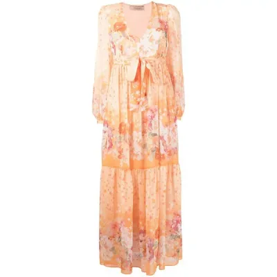 ツインセット レディース ワンピース トップス Floral-print empire-line dress Orange