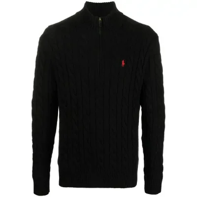 ラルフローレン メンズ パーカー・スウェットシャツ アウター Cable-knit half-zip jumper Black