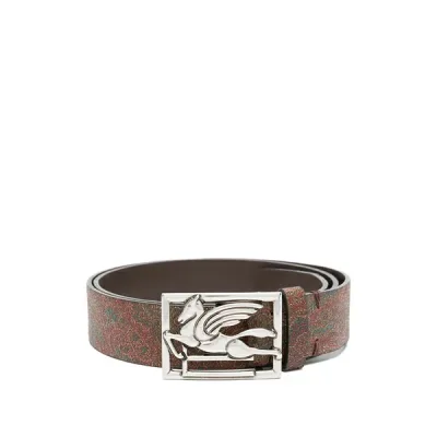 エトロ メンズ ベルト アクセサリー Paisley pegasus leather belt Red