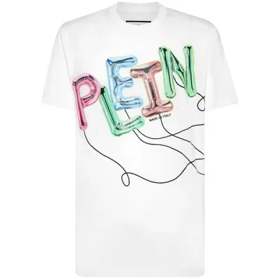 フィリッププレイン メンズ Tシャツ トップス Logo-print cotton t-shirt White