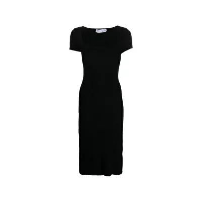 プロエンザ スクーラー ホワイト レーベル レディース ワンピース トップス Ribbed-knit short-sleeve dress Black