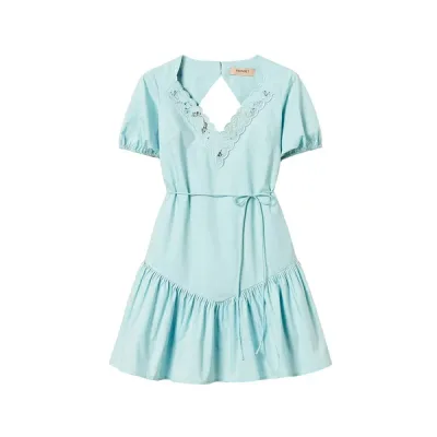 ツインセット レディース ワンピース トップス Embroidered midi dress Blue