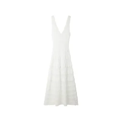 サンドロ レディース ワンピース トップス Pointelle-knit tiered maxi dress Neutrals