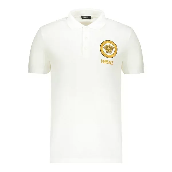ヴェルサーチ メンズ ポロシャツ トップス Logo-embroidered polo shirt White