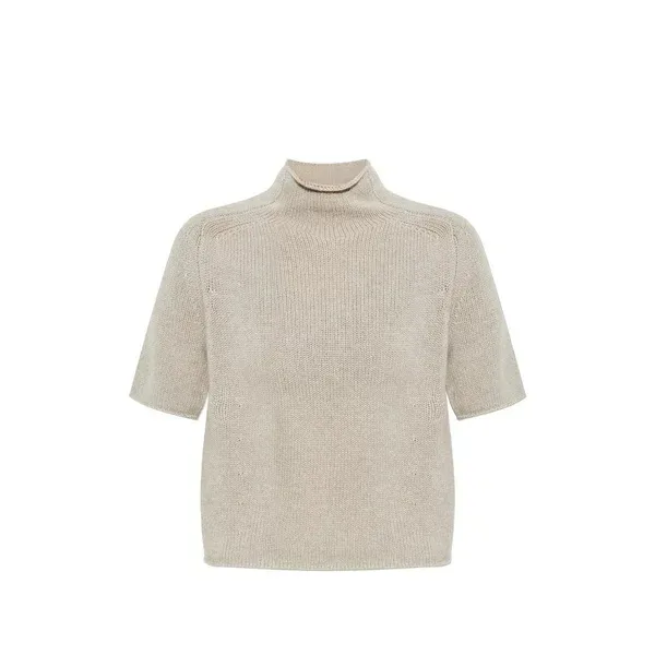 リサ・ヤン レディース ニット&セーター アウター Ribbed short-sleeve knitted top Neutrals