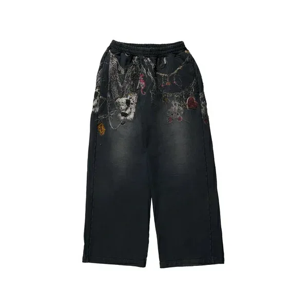 ダブレット メンズ カジュアルパンツ ボトムス Printed drawstring trousers Black