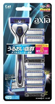 【送料込・まとめ買い×5点セット】貝印 カイレザー アクシア バリューパック スリム 本体+替刃9ヶ付 カミソリ